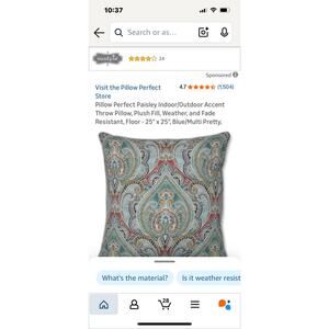 Pillow Perfect Paisley Indoor/Outdoor Accent Throw Pillow, Plush Fill, Weather,